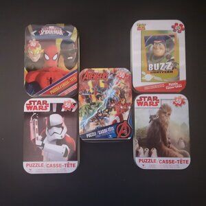 Lot of 5 - Various 50 Piece Mini Puzzle in Collectable Tin Can